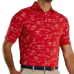 FootJoy Tropic Golf Print Lisle Self Collar Red White Tropical Print Men's Large